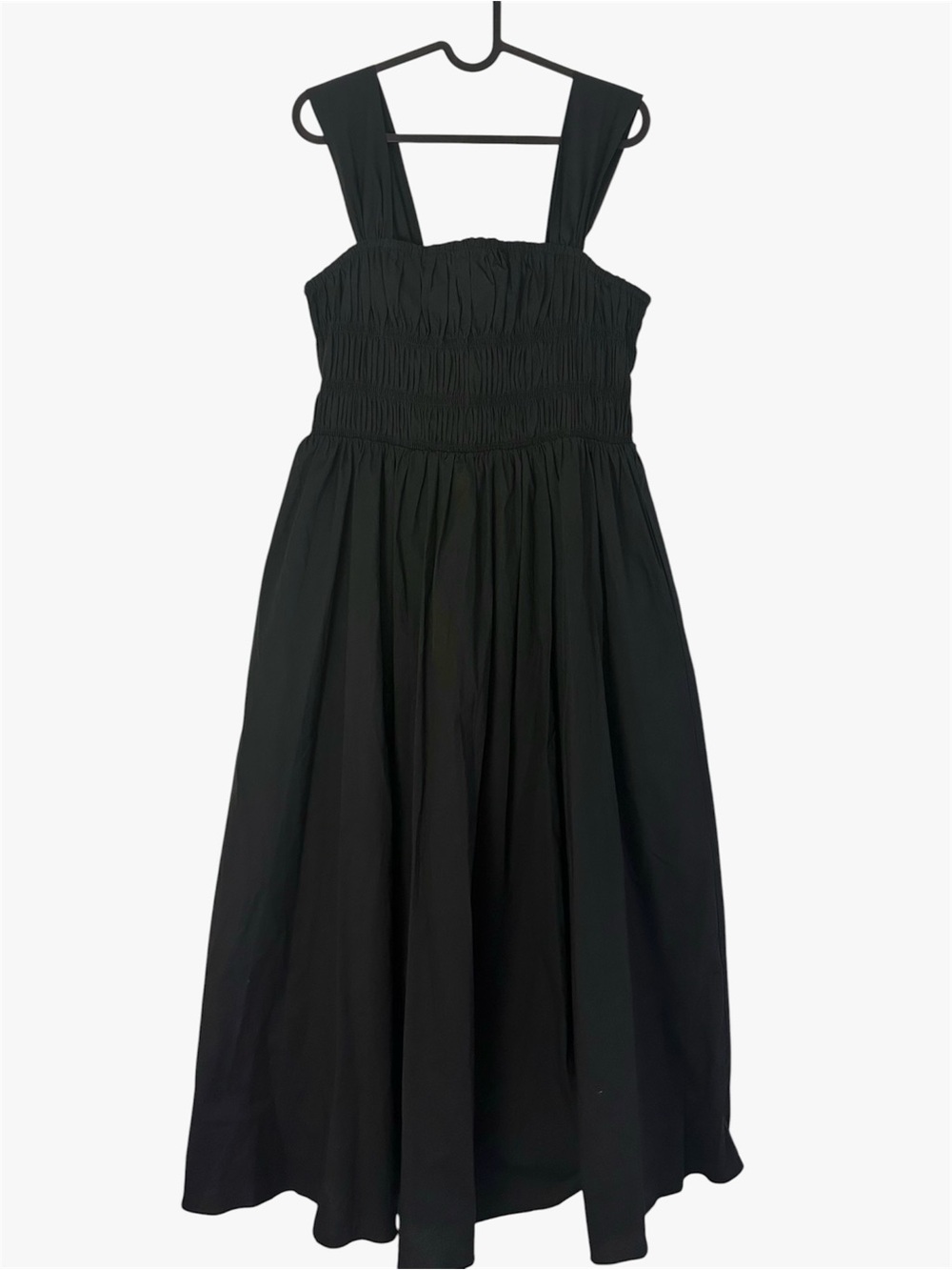 STAUD Ida Smocked Midi Dress in Black Large